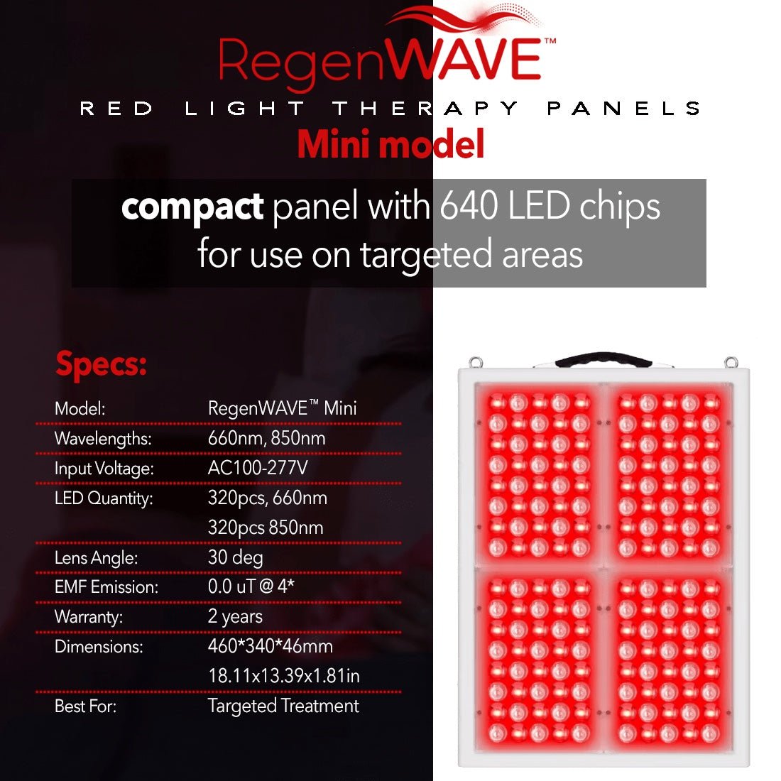 RegenWAVE™ Mini - LED Red Light Therapy Panel with 640 LED chips - The Red Light Store