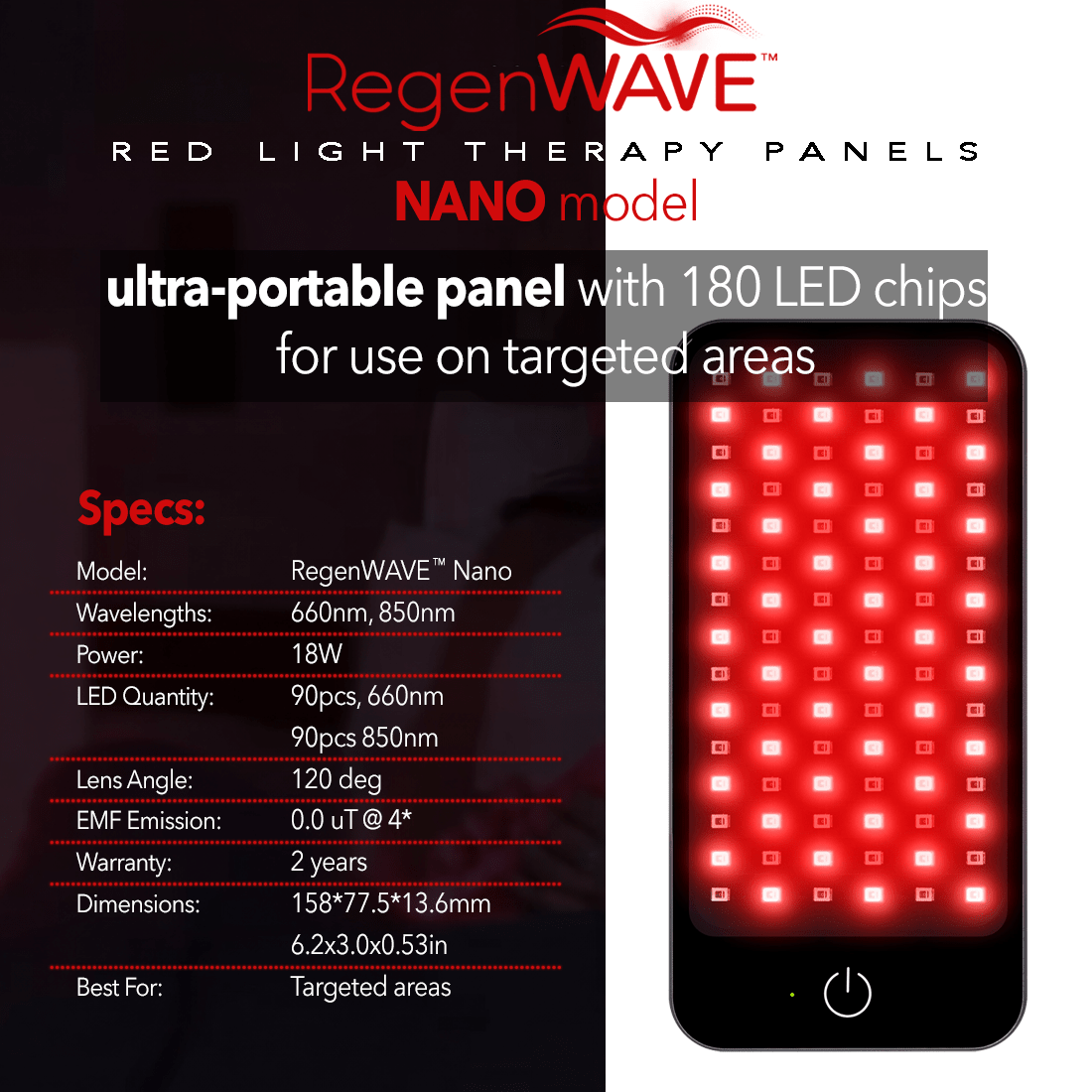 RegenWave™ Nano - Handheld LED Red Light Therapy Panel - The Red Light Store